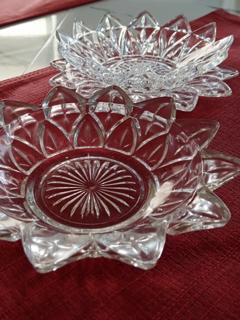 VTG Federal Glass 3pc Scalloped Starburst Flower Crystal Candy Relish 1960s Dish